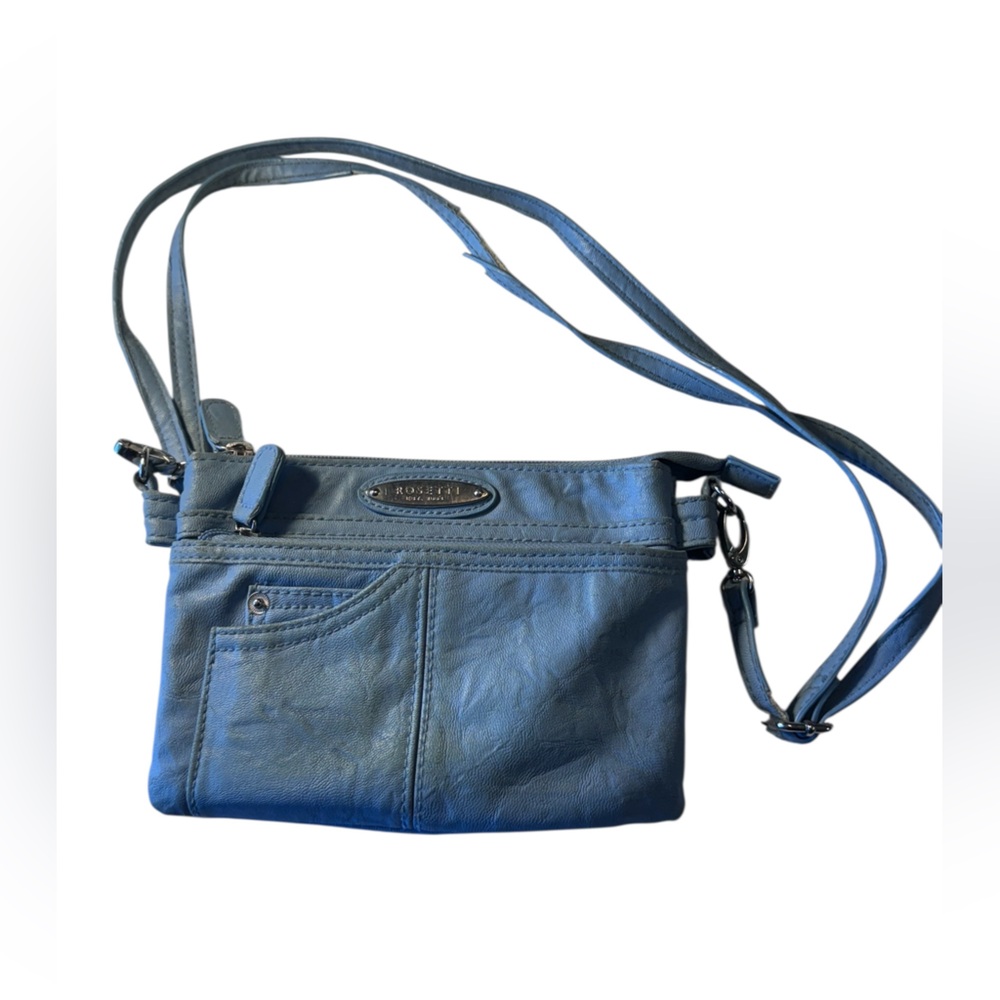 Retro Blue Vegan Leather Rossetti Crossbody Small Shoulder Bag Wallet - Picture 2 of 14